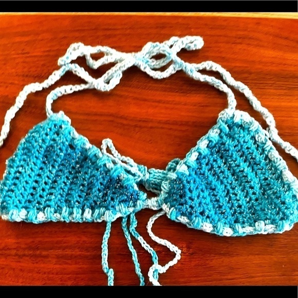 SPARKLING BLUE CROCHETED BIKINI - Picture 4 of 11
